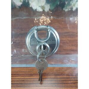 Vintage Buffo 1990's Padlock Made In Germany Stainless Pancake 2 Keys